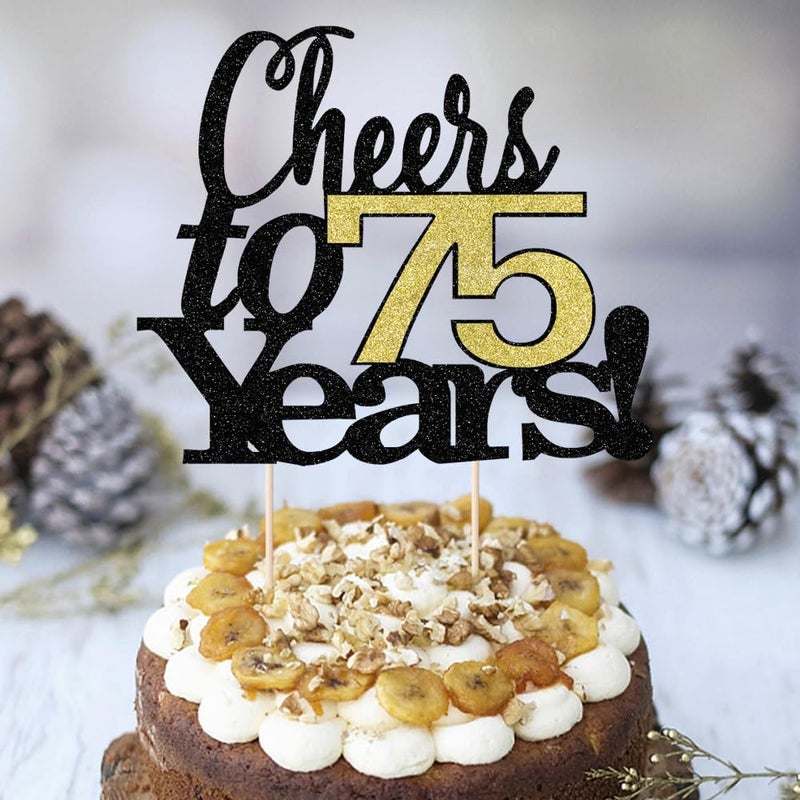 LVEUD Black Font Golden Numbers Cheers to 75 Years Happy Birthday Cake Topper -Wedding,Anniversary,Birthday Party Decorations (75th) - Image 5